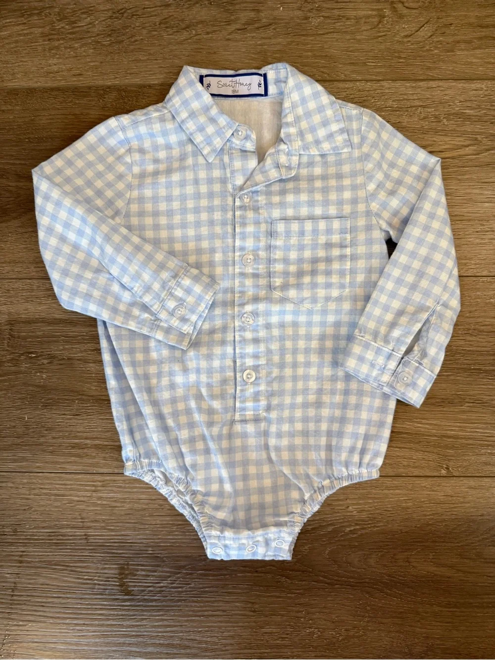 SweetHoney Light Blue and White Gingham Button-Front One-Piece